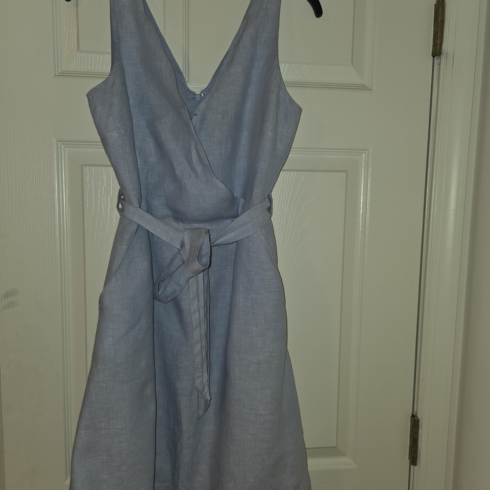 Tahari Light Blue Lined Linen Dress